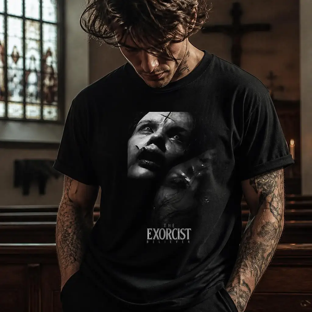 The Exorcist Close Up Of Possessed Faces T Shirts Casual Tees Short Sleeve Round Collar T-Shirt Pure Cotton Tops
