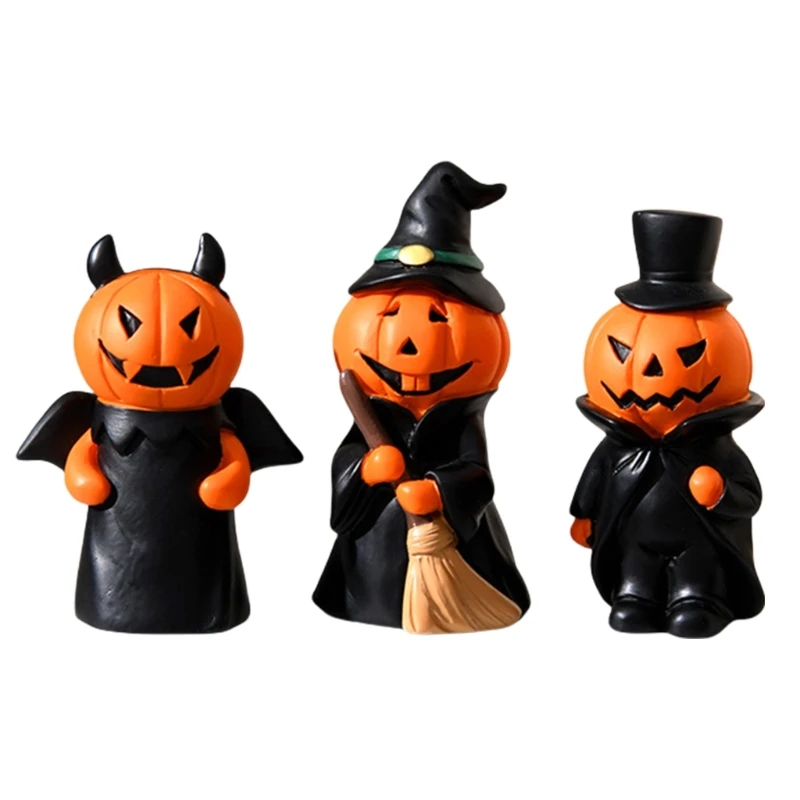 SZWA Pumpkin Resin Statue for Halloween Celebration and Decoration Desktop Adorment