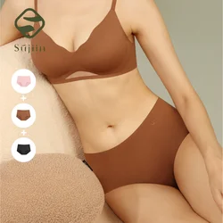 SUJIIN 3pcs/Lot Seamless Invisible Panties for Women Traceless Mid Waist Underwear Women's Underpants Set Lingerie Ladies N176