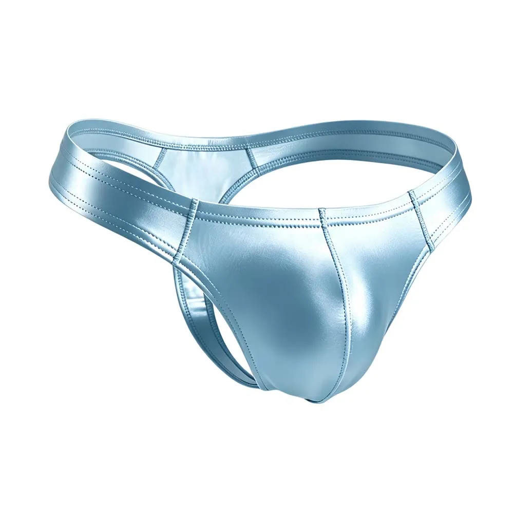 Shiny Smooth Men's G-string Underwear with Bulge Pouch Low Waist Thong Briefs Polyester Spandex for Fitness and Activity
