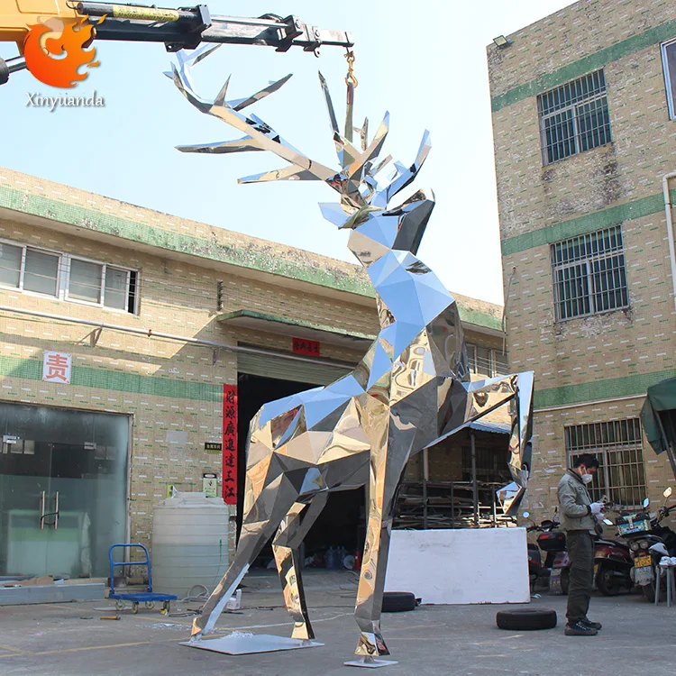 

Custom Large Stainless Steel Mirror Geometric Deer Animal Sculpture Outdoor Garden Landscape Park Green Space Floor Metal Crafts