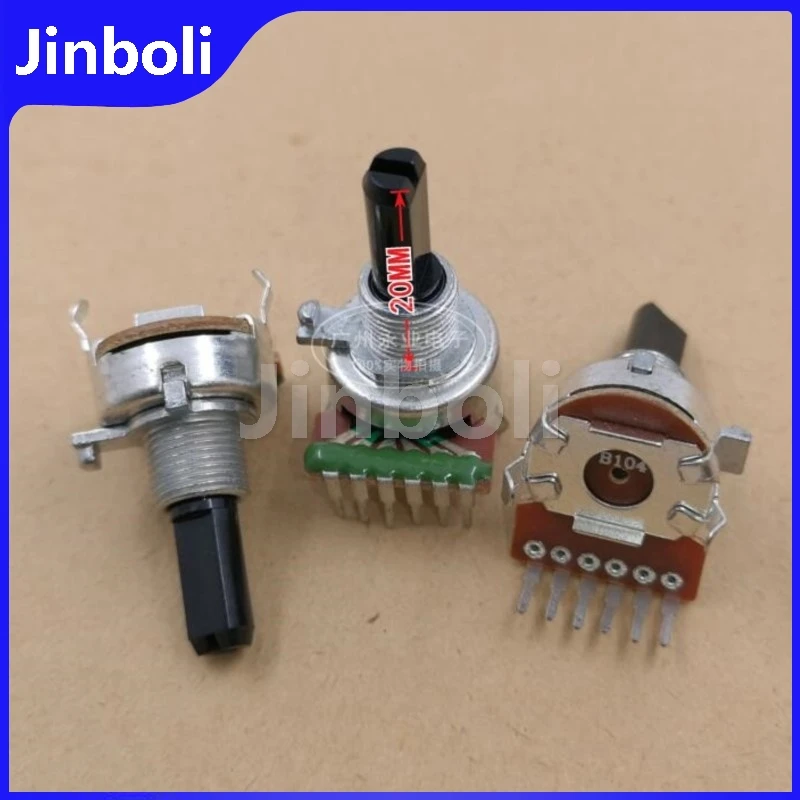 2PCS 161 Type Double Vertical Potentiometer 6Pins B100K B104 Amplifier Audio Volume Control Potentiometer Half Shaft Length 20MM