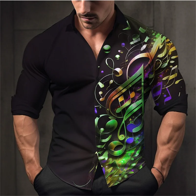 2023 Men's Long Sleeve Button Shirt Fashion Luxury New Designer Design Apparel Music Flower HD Pattern Soft and Comfortable