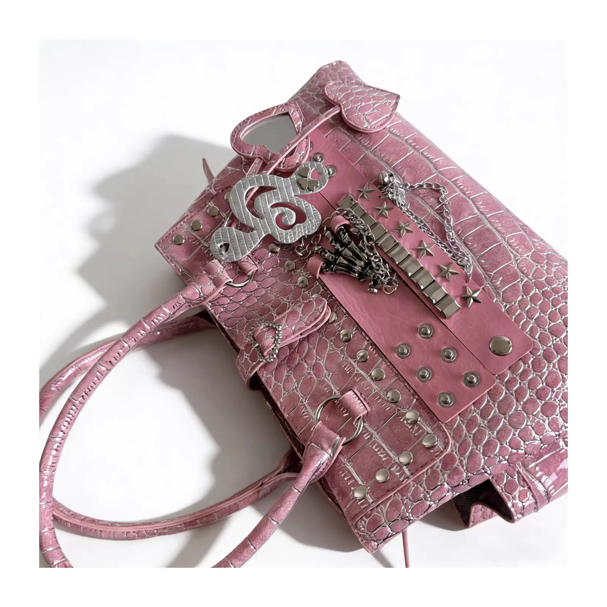 Alligator-Print Y2K Tote Bag mit Nieten, Millennium Spice Chain Bag, Commuter Tote Schultertaschen für Damen – Detail 4