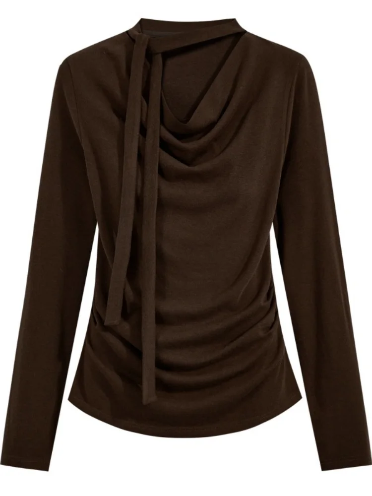 

Модная однотонная футболка с длинным рукавом и поясом, уникальный дизайн, V-образный вырез, свободный крой, женская модная осенне-зимняя кофта для молодых девушек