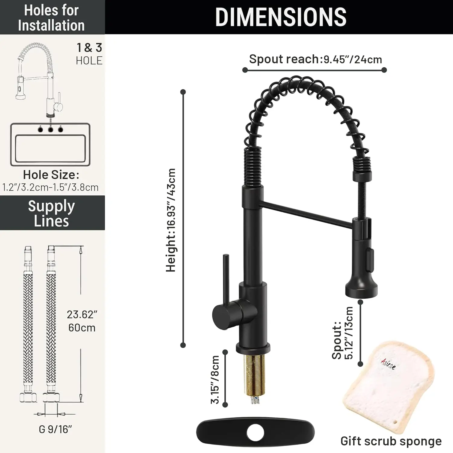 Küchenarmaturen mit Wasserhahnmatte, Spültischarmatur mit herunterziehbarem Sprühgerät, 2 Sprühmodi High Arc, Edelstahlhahn für Wohnmobile/Außenbereiche/
