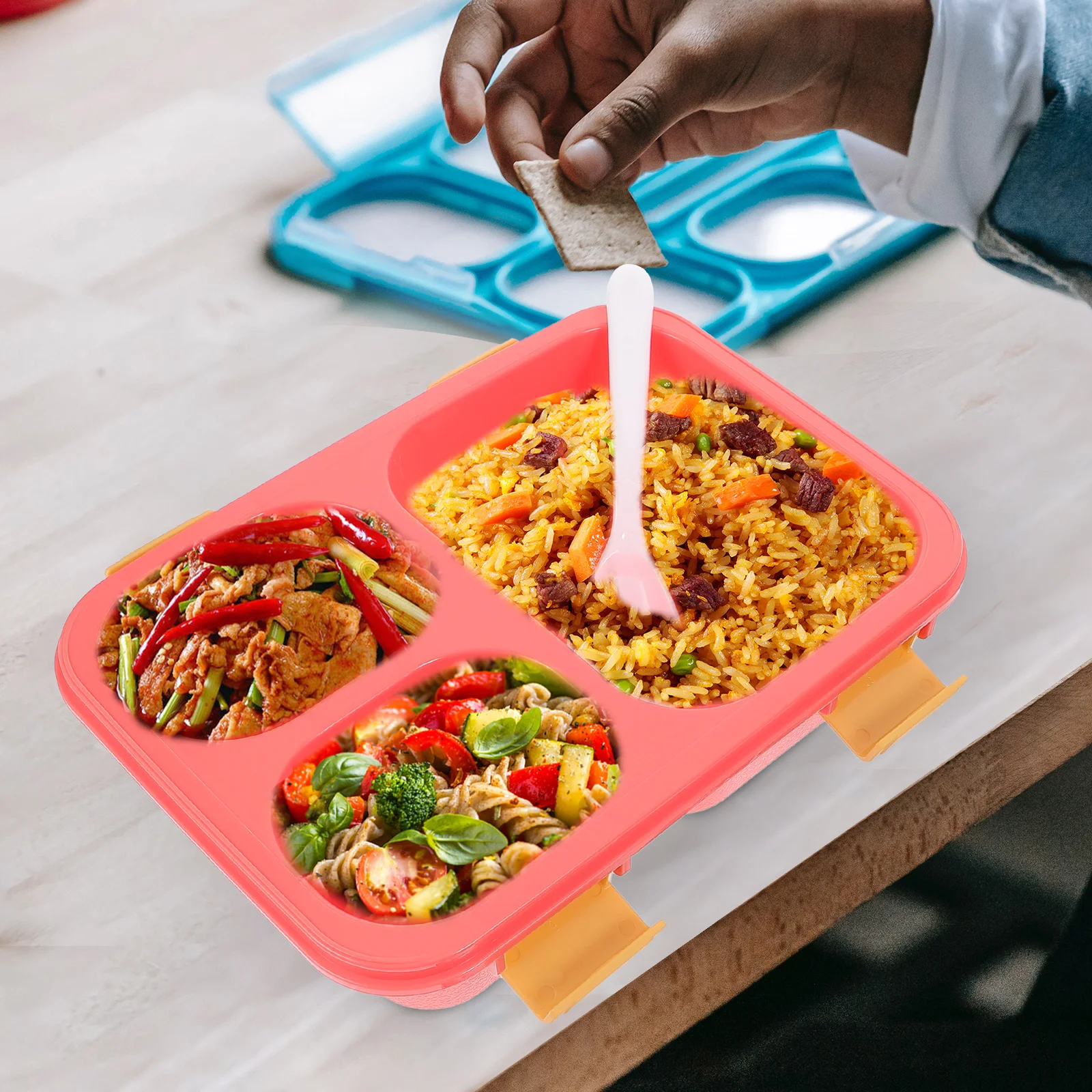 

Bento Lunch Box Microwave Safe Portable Divided Food Container Reusable 3 Chamber Meal Box for on-The-Go Eating