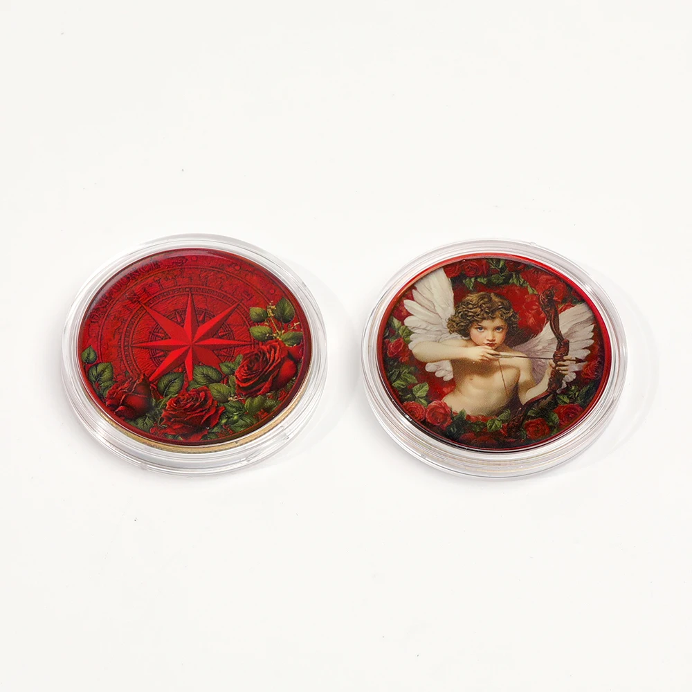 Cupid Love Rose Commemorative Coin Non-Currency Art Iron Coin Romantic Angel Bullion Collectible Souvenir Valentine's Day Gift