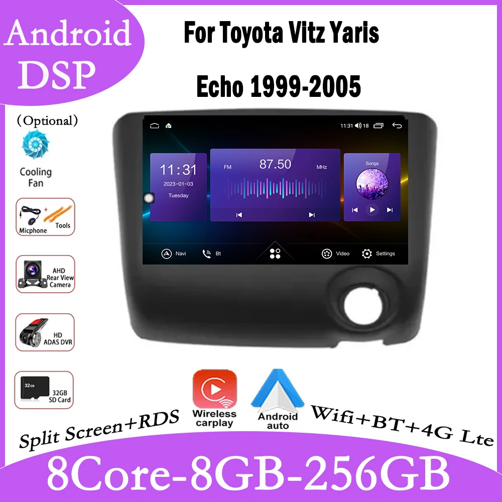 

9 ''Android 14 для Toyota Vitz Yaris, Echo 1999-2005 автомобильное радио мультимедийный видеоплеер Android авто