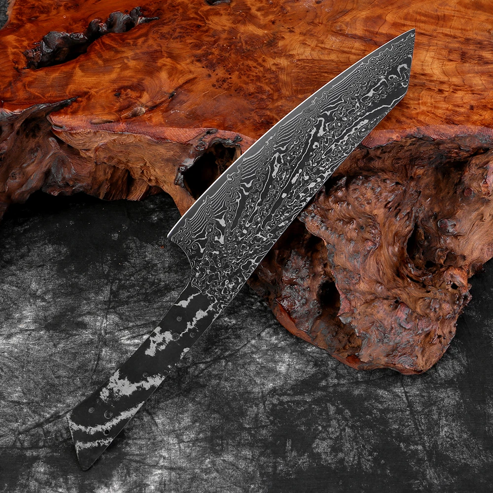 

Handmade Damascus Steel Kiritsuke Knife Blank 8" -Full Tang, Black Blade, DIY Custom Knife Making Sharp Chef Knife Forging Blade