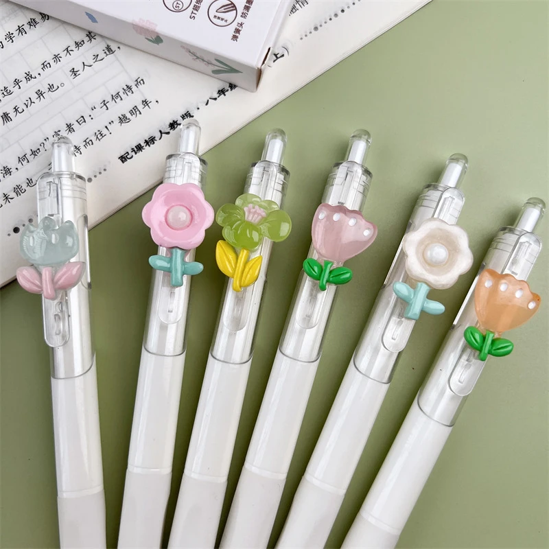 Cute Mini Flower Gel Pens Black Ink Neutral Pens Kawaii Korean Style Stationery Kids Gifts Writing Tools School Office Supplies