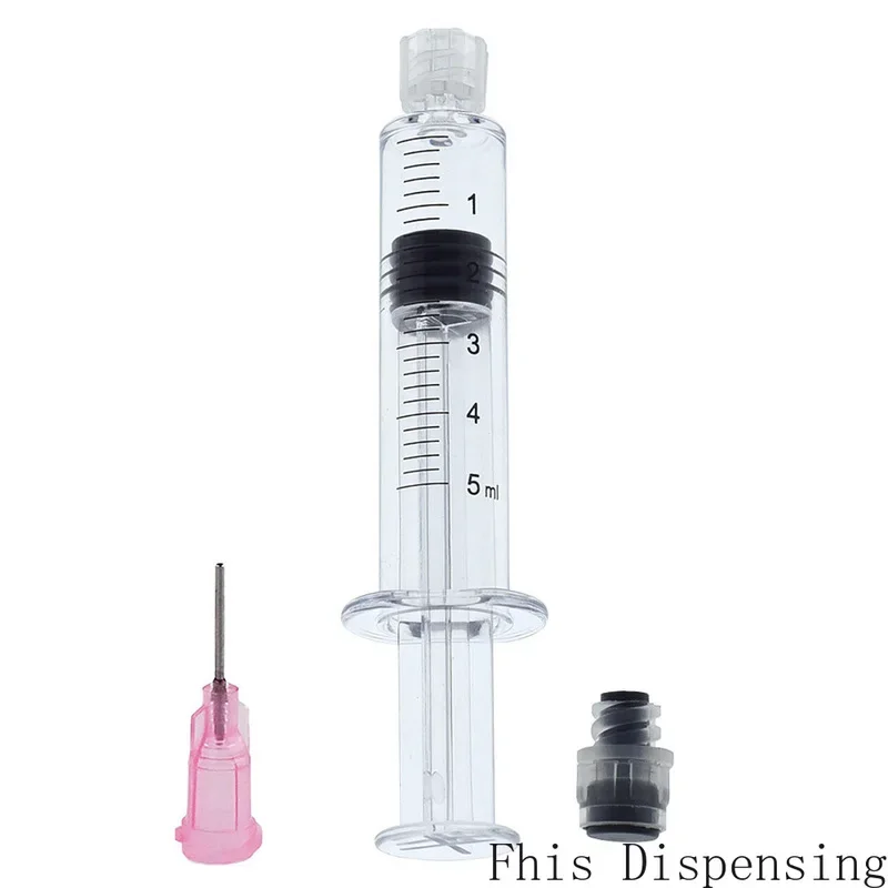 Measurement Mark Tip for CBD Oils EJuices Liquids Chemical (Gray Piston) 5ml Luer Lock Syringe with 20G Needle Reusable