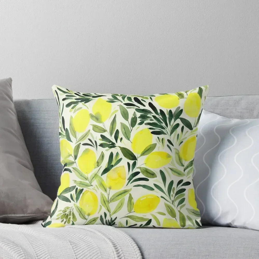 

Lemons watercolor on creme white Throw Pillow home decor items Cushions pillow