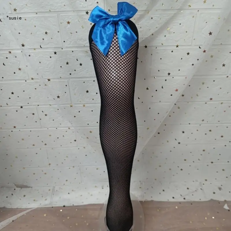 Trendy Bows Adorned Fishnet Thigh High Long Stockings for Skirt and Shorts Lover X7YA