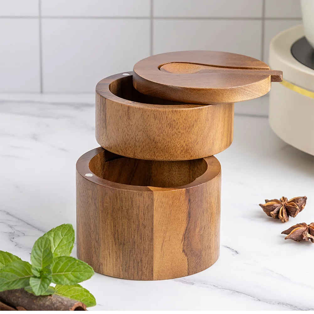 1 قطعة برطمانات توابل الملح أكاسيا الخشب الملح شاكر حاوية التوابل صندوق بهار تخزين المطبخ غطاء مغناطيسي مع فتحة ملعقة #4