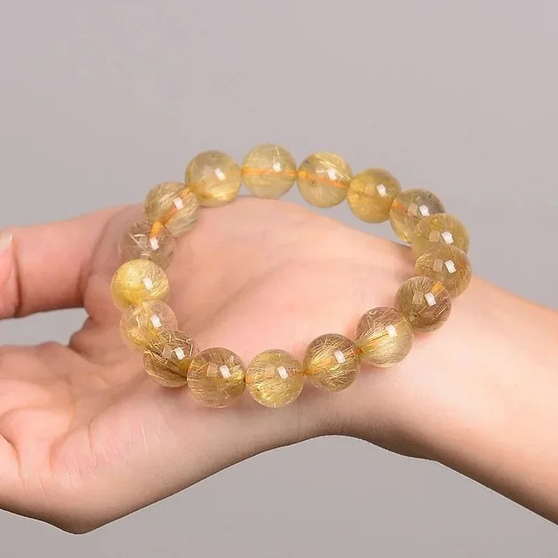 Natural Golden Hair Rutilated Tourmaline Bead Bracelet 10mm Beads Crystal Bracelets Adornment Women Jewelry Bangles Decoration