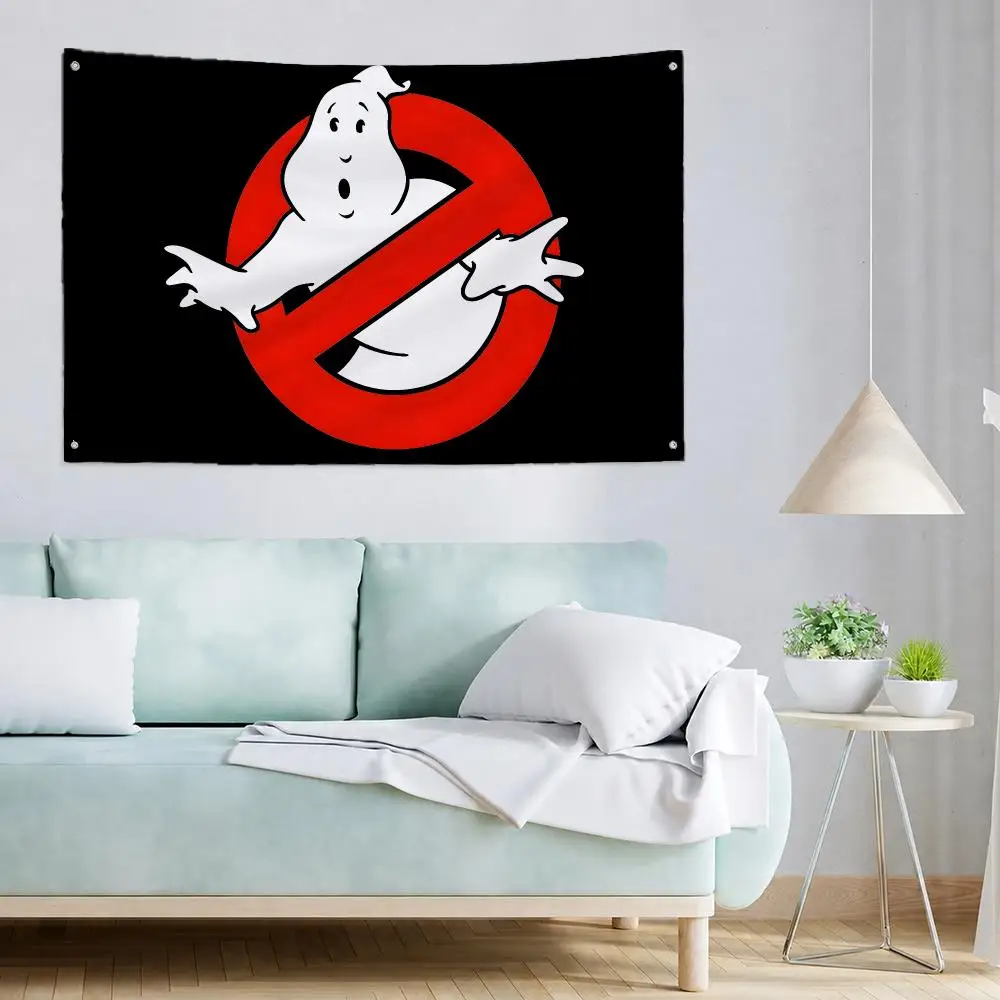 movie Ghostbusters Flags Polyester Wall Flag with Metal Grommets Waterproof, Home Decor for Bedroom Living Room Party, Nice Gift