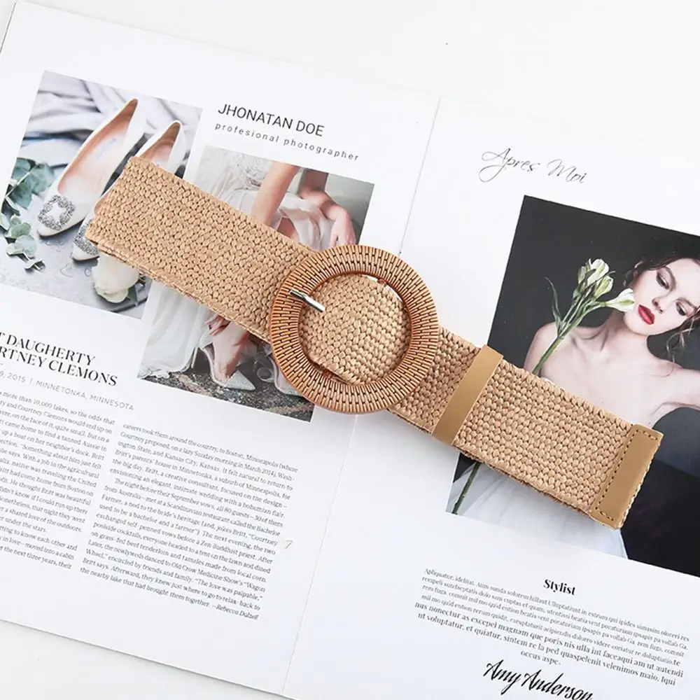 Women Casual Elastic Waist Belt Braided Waistbelt Straw Belt Wide