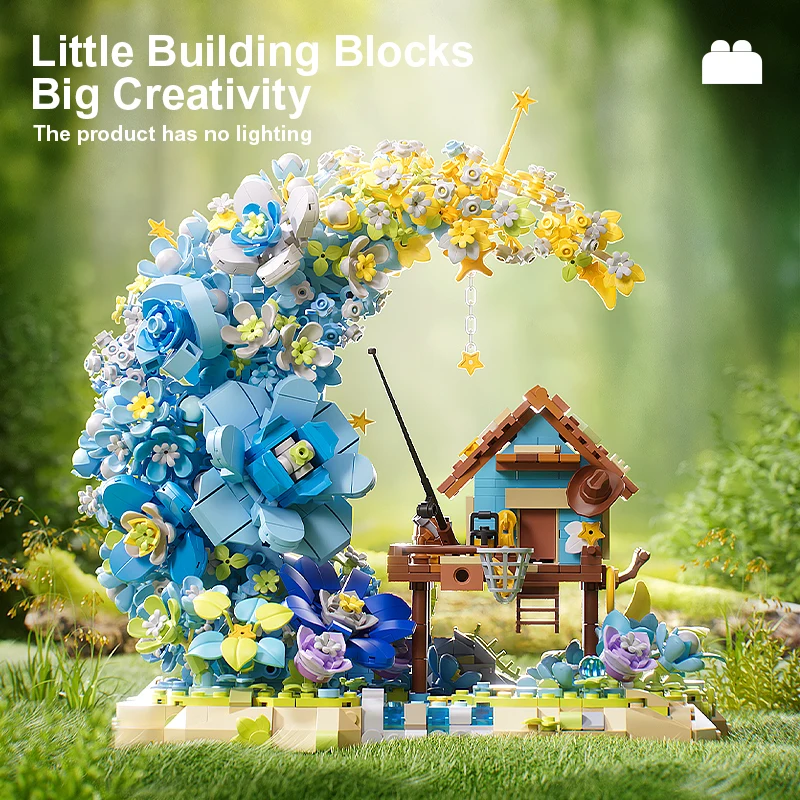 اللبنات الصغيرة الجسيمات حكاية القمر منزل خشبي للأطفال ألعاب مكعبات الألغاز هدية زخرفة