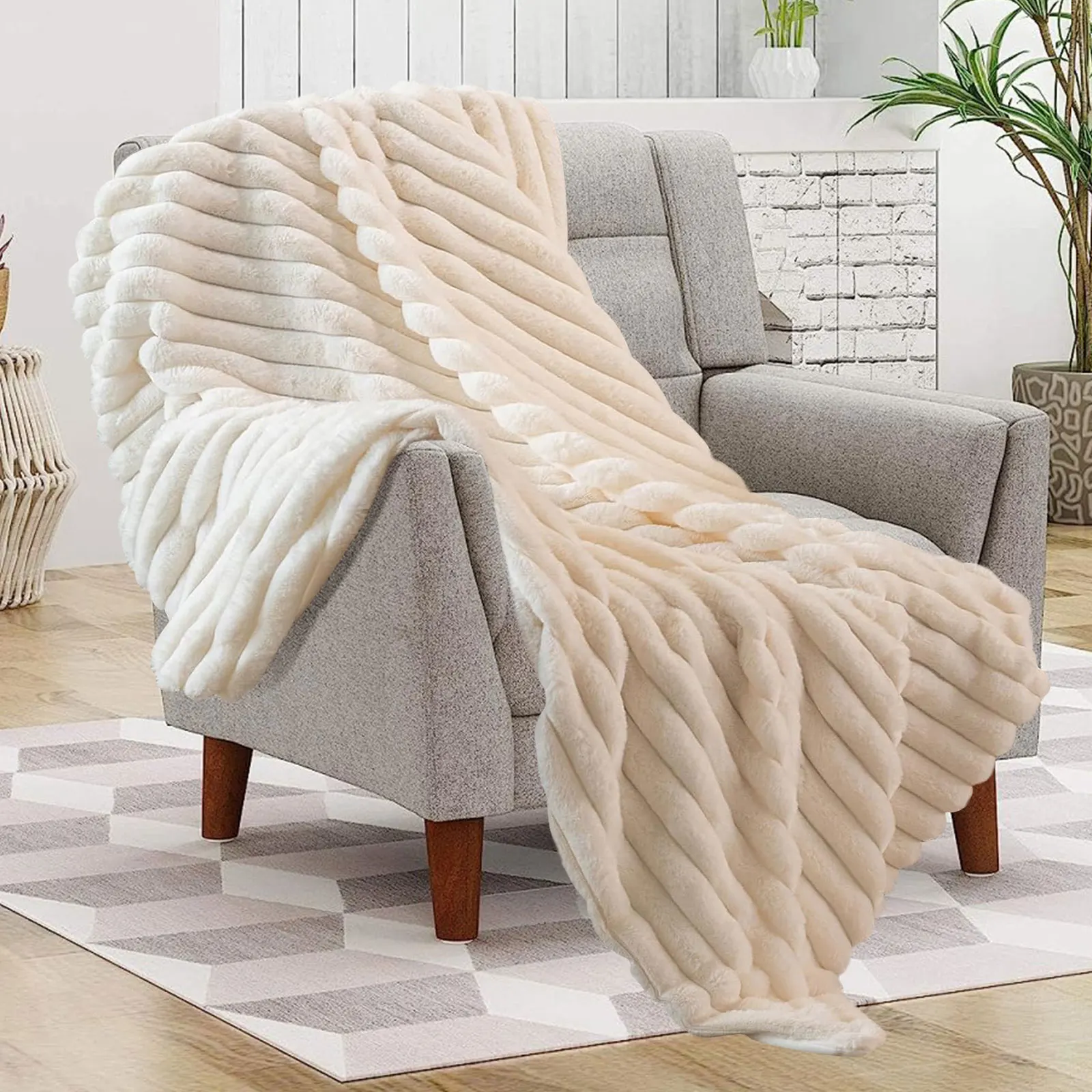 Thicken Winter Throw Blanket Faux Fur Plush Bed Fleece Fluffy Soft Knee Sofa Blanket Double Layer Stitch Bed Blankets