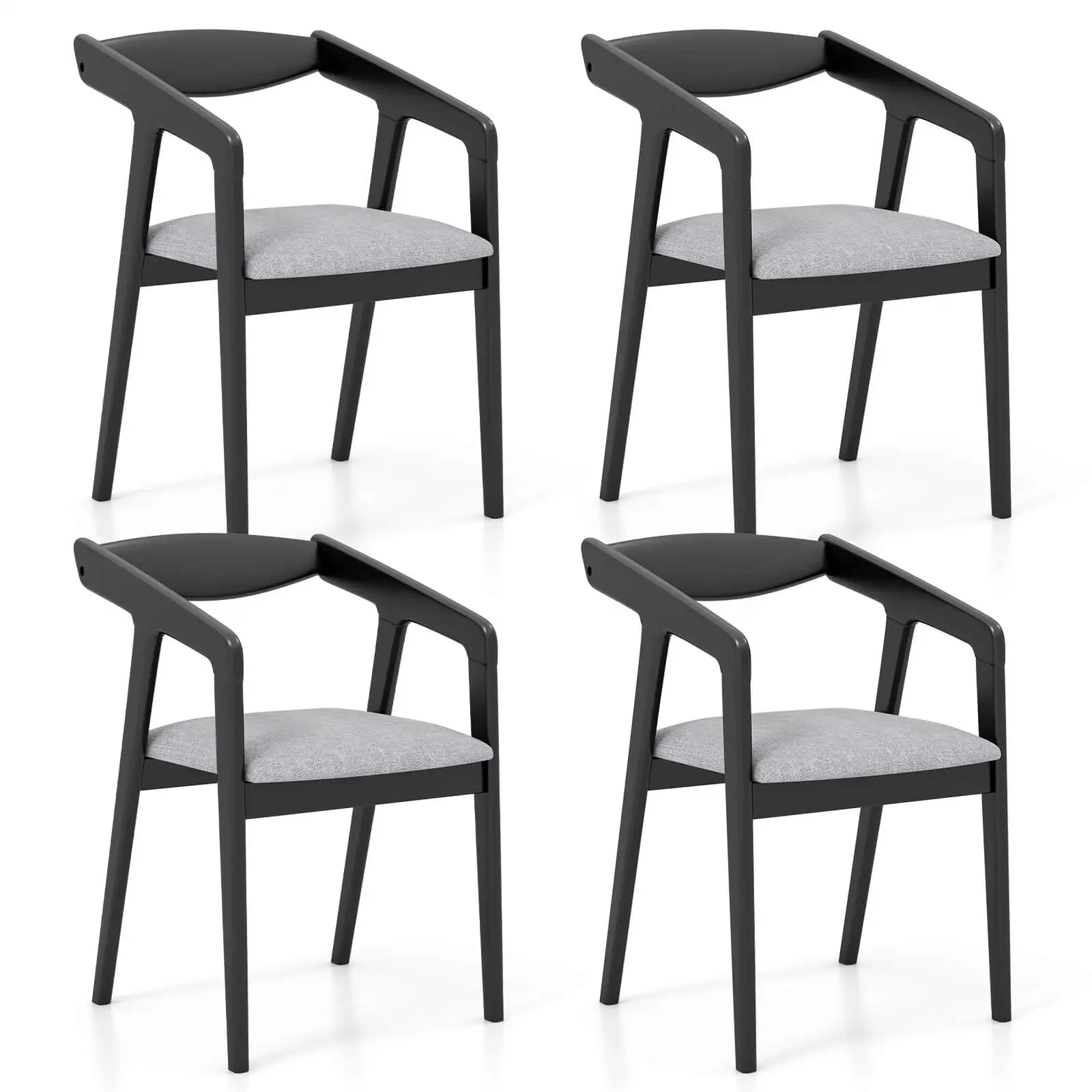 Wooden Dining Chair Set of 4 w/ Rubber Wood Frame Armrests Padded Cushion