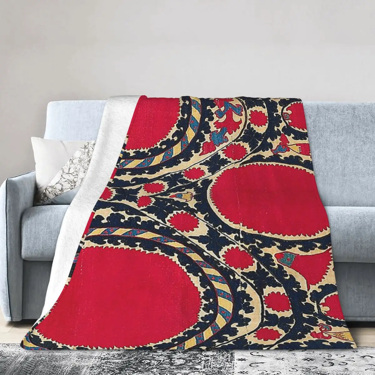 Tashkent Uzbekistan Central Asian Suzani Embroidery Print Blanket Soft Flannel Throw Blanket Bedspread for Bed Travel Home Sofa