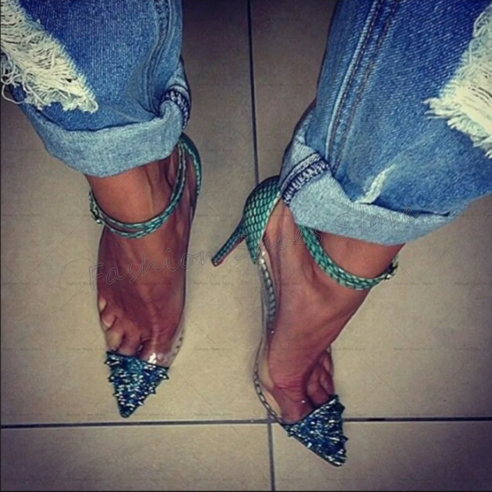 

Rivet Decor Pointed Toe Sandals Buckle Strap Women Shoes Stilettos High Heels Party Banquet Dating 2025 Zapatos Para Mujere