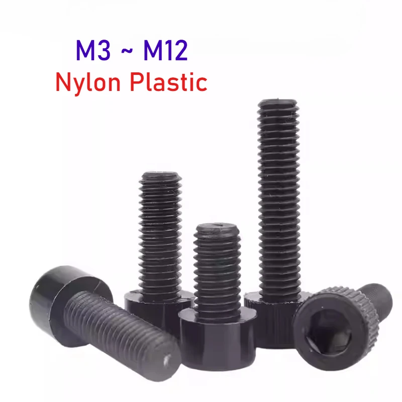

M3 M4 M5 M6 M8 M10 M12 Black Nylon Plastic Allen Screws Hex Socket Smooth Surface Cylindrical Head Screw Insulation Bolt