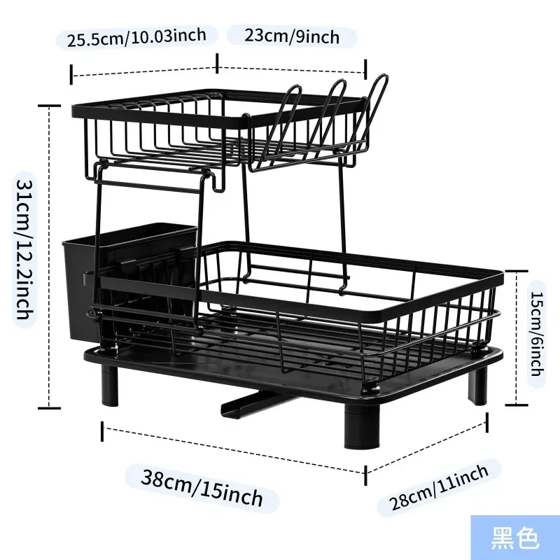 2-poziomowy stojak do suszenia naczyń Oszczędzający miejsce organizer kuchenny z tacą ociekową na talerze Naczynia Miski Wielofunkcyjny ociekacz do naczyń
