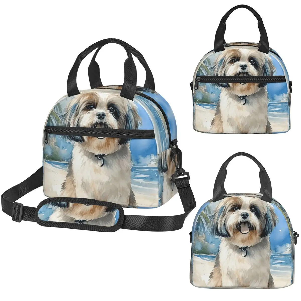 

Термосумка для обедов Shih Tzu On The Beach для женщин, офисная термосумка-холодильник, портативная сумка для обедов