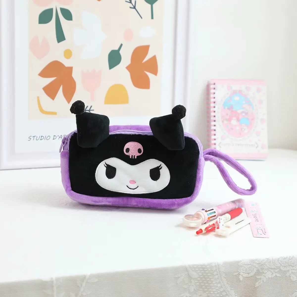 Cute Kuromi My Melody Cosmetic Bag stile giapponese adorabile doppio strato astuccio per matite di grande capacità borsa Pochacco Cinnamoroll