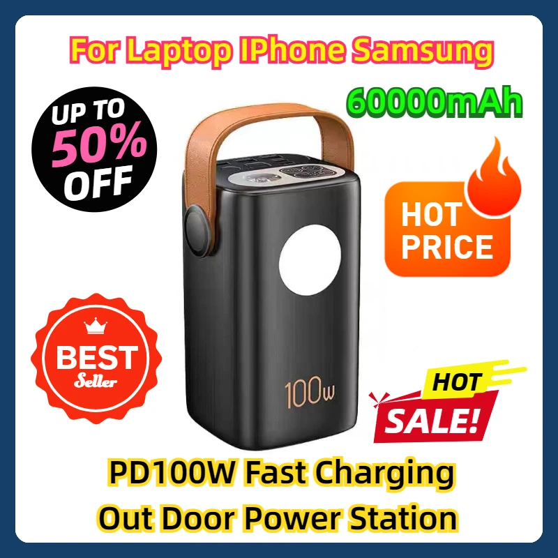 60000mAh Ultra External Battery Capacity PD100W Fast Charging Out Door Power Station For Laptop IPhone Samsung Power Bank