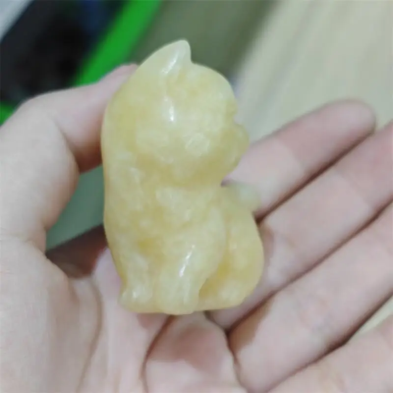 Natural Yellow Calcite Cartoon Cat Carving Fashion Gemstone Collection Home Decoration Crafts Healing Birthday Gift 1PCS