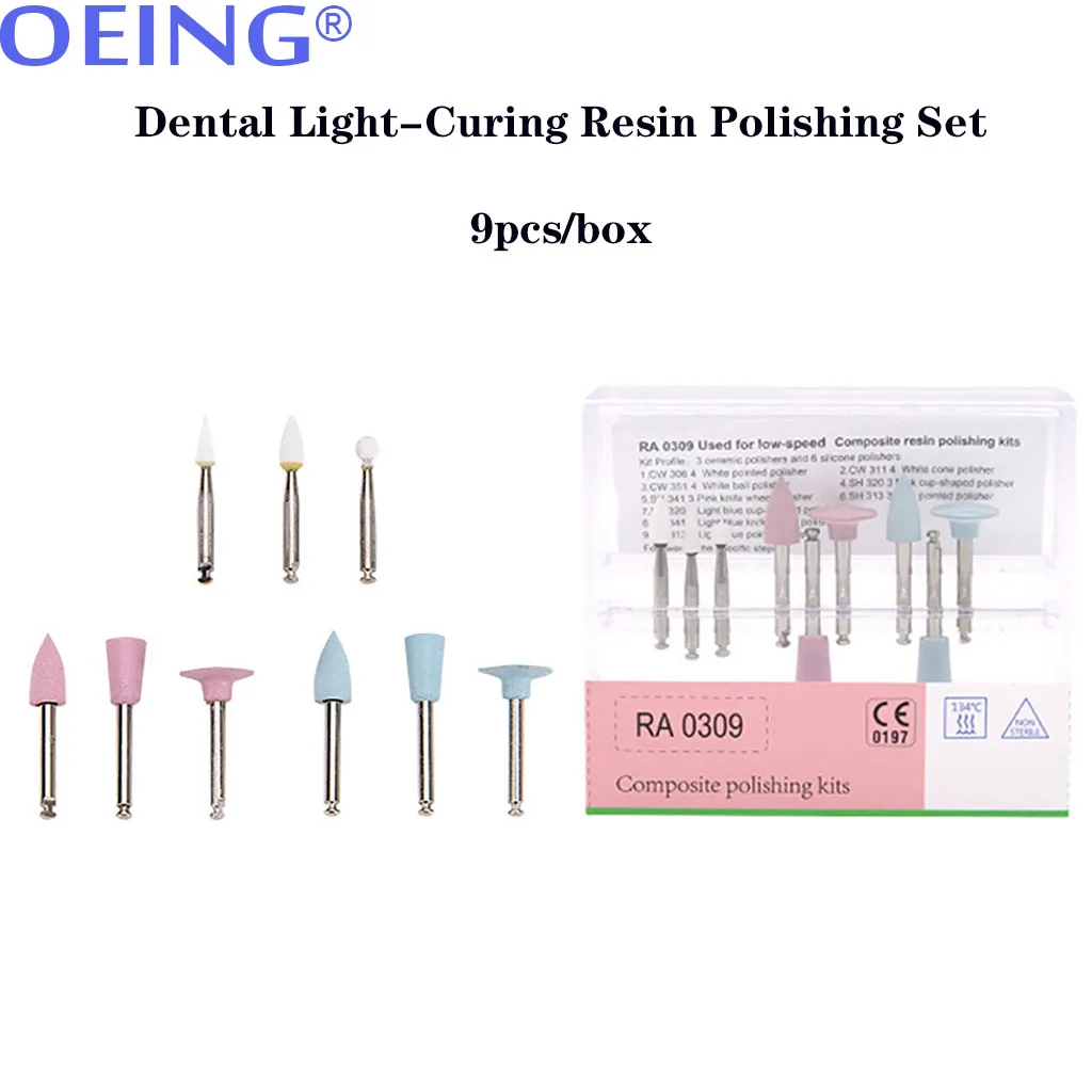 OEING 1 Box Dental Light-Curing Resin Polishing Set Dia.2.35mm Ceramic Silicon Rubber Slow Bending Machine Grinding Head