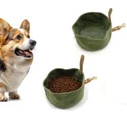 Canvas Dog Bowl, Travel Dog Food & Water Bowl, Pet Dish, Waxed Canvas, Handmade