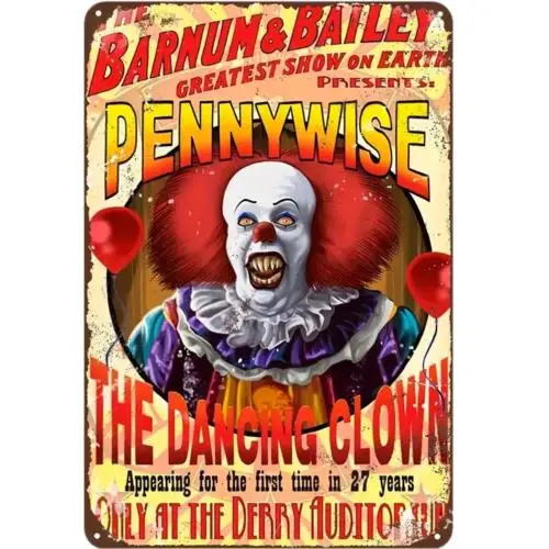 Vintage Style Pennywise Dancing Clown Metal Sign Wall Decor  Stephen King-Aluminum