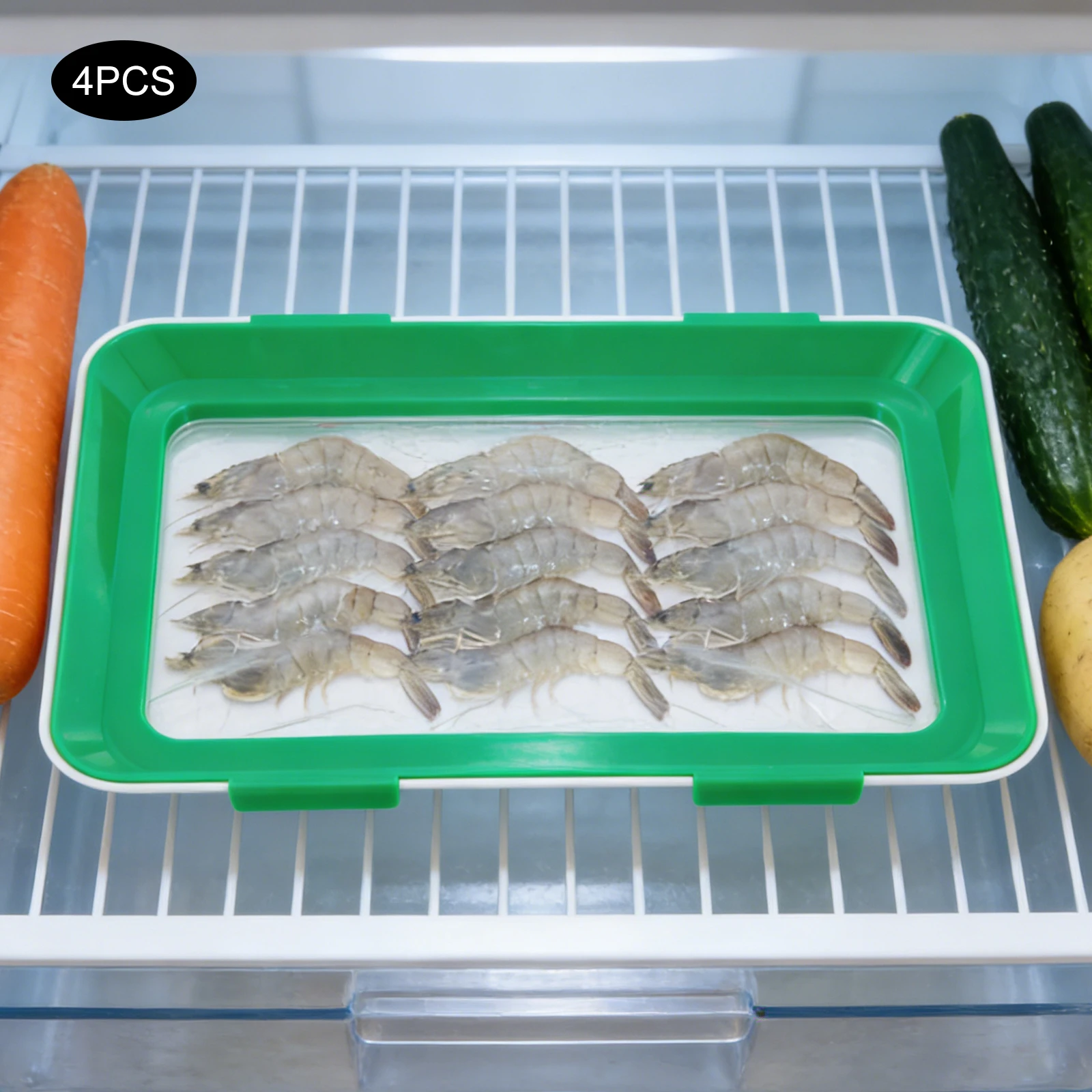 Bandeja de conservación de alimentos, paquete de 4 recipientes reutilizables para almacenamiento de alimentos con tapa, aptos para microondas y congelador, apilables, caja para mantener la frescura