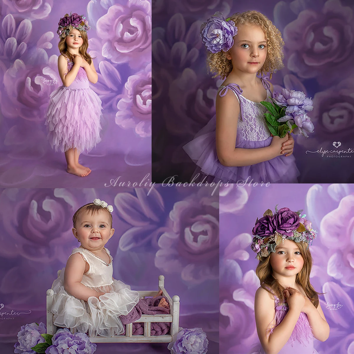 

Purple Flower Backdrops Pregnant Adult Baby Birthday Background Child Photocall Hand Painting Floral Photography Decors