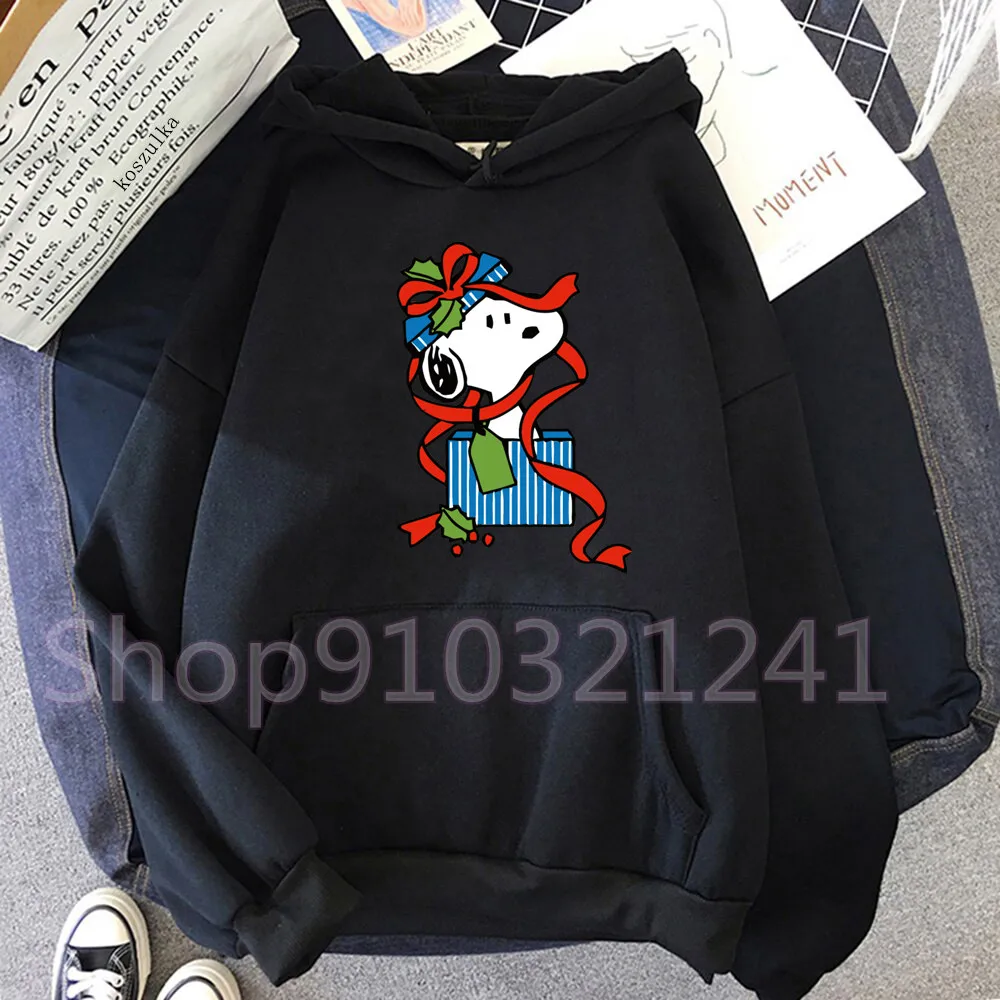 Cartoon Snoopy Christmas Sweatshirt Harajuku Woodbird Hoodie Female Gift Casual Long Sleeve Thick Tops Fashion Graphic Hoodies