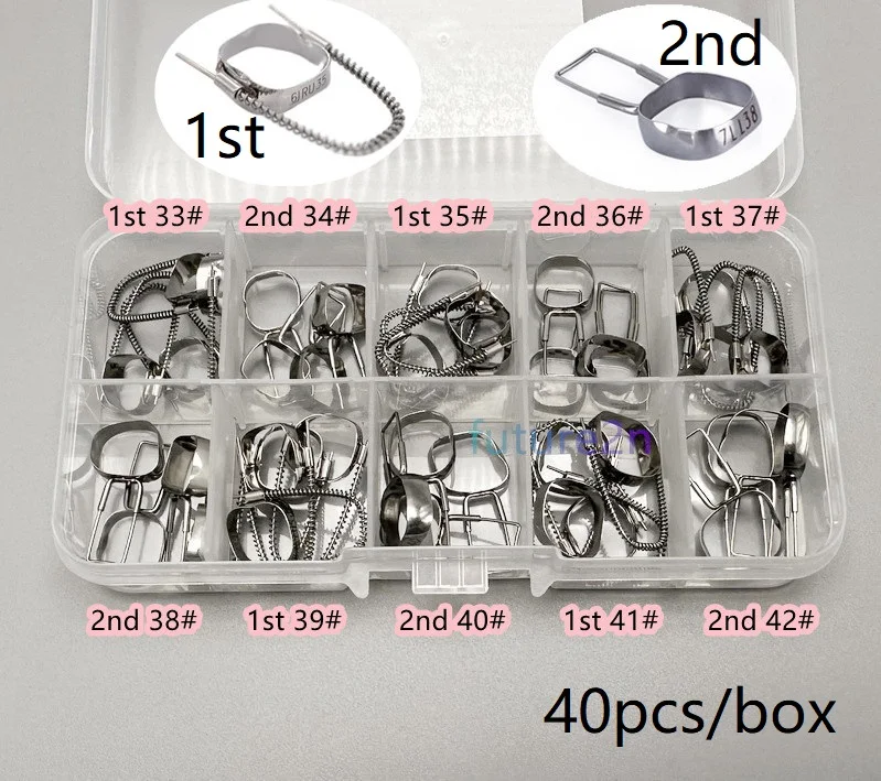 40pcs/box Dental Orthodontic Braces Preformed Space Maintainer 1st 2nd Molar Bands Dentist Materials