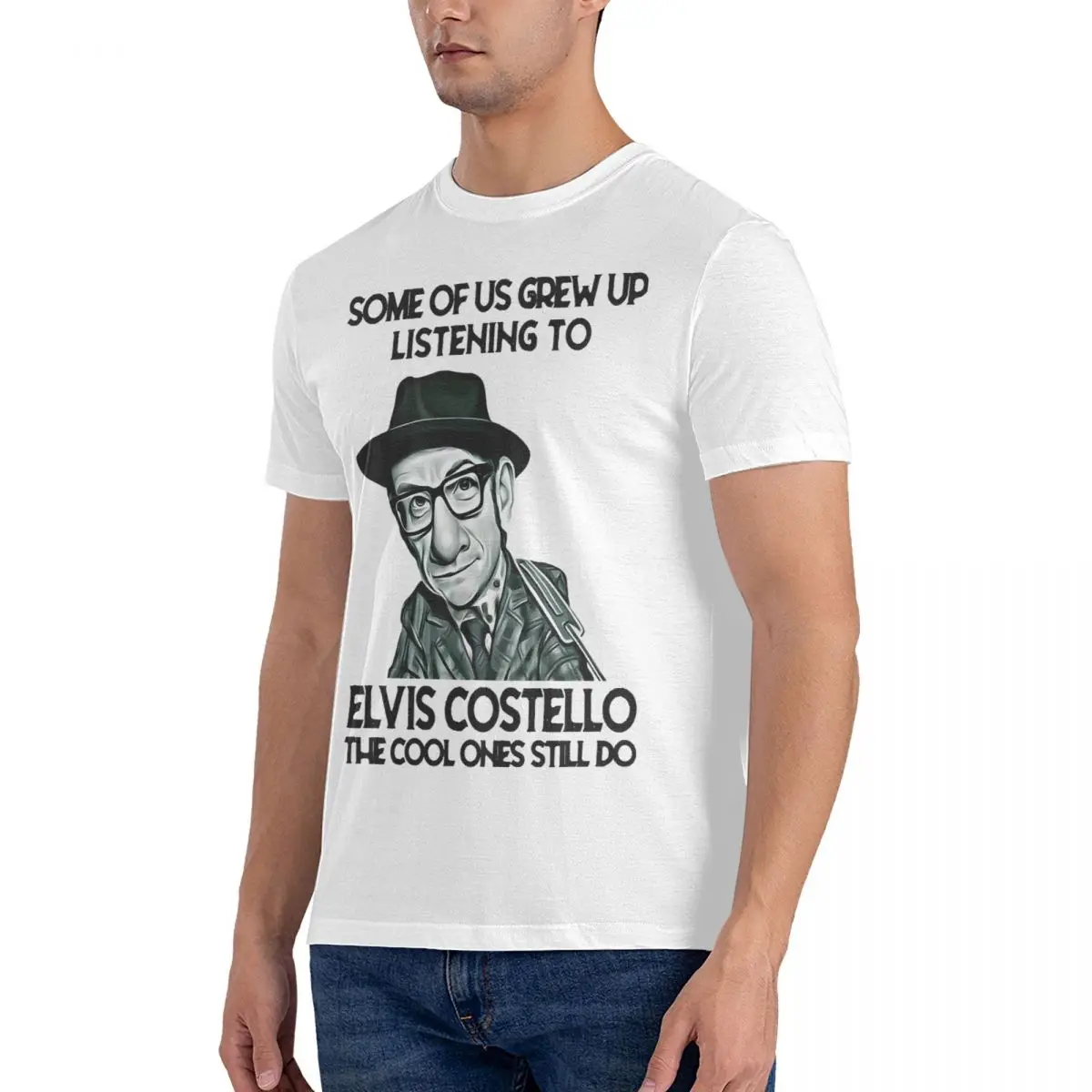 Men's T-Shirts Music Novelty 100% Cotton Tee Shirt Short Sleeve E-Elvis Costello T Shirts Round Collar Tops New Arrival