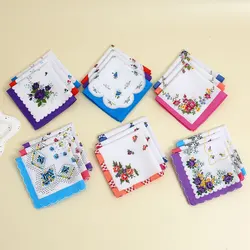 12 Packs of Women's Pure Cotton Printed Handkerchiefs, Pure Cotton Handkerchiefs, Wedding Bride and Mother Souvenirs, Sweat Towels for All Seasons, Random Flower Shape