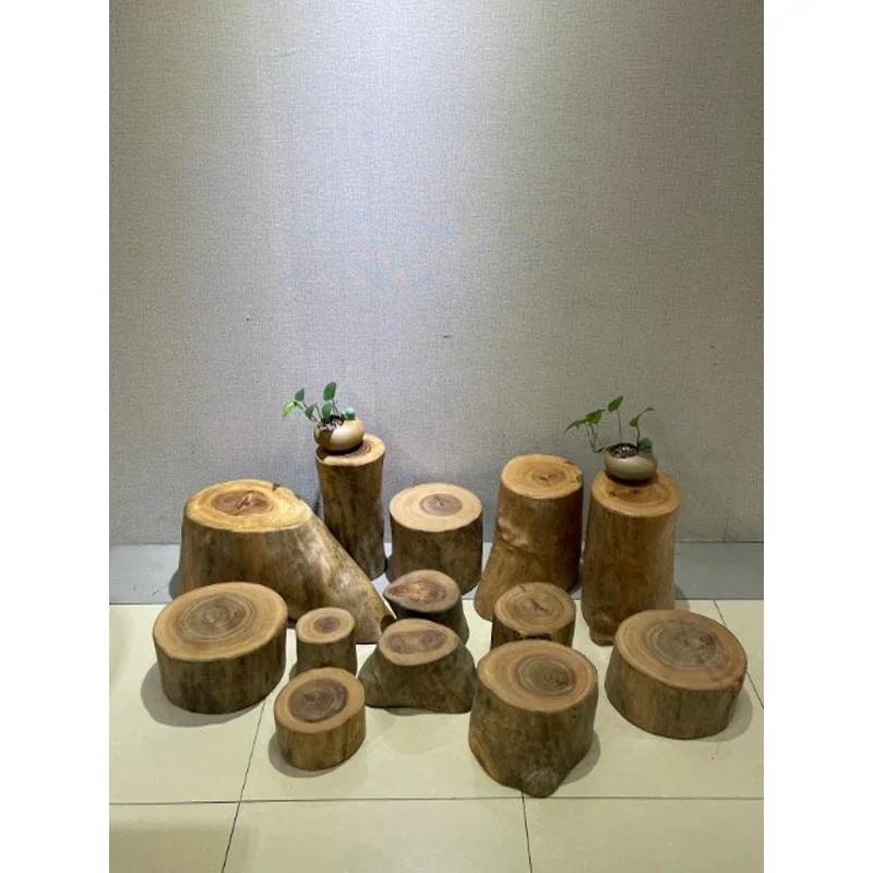 Solid wood stool root carving stool log stump pier tree root base wooden pier wooden head stool stump edge few Zhigao round