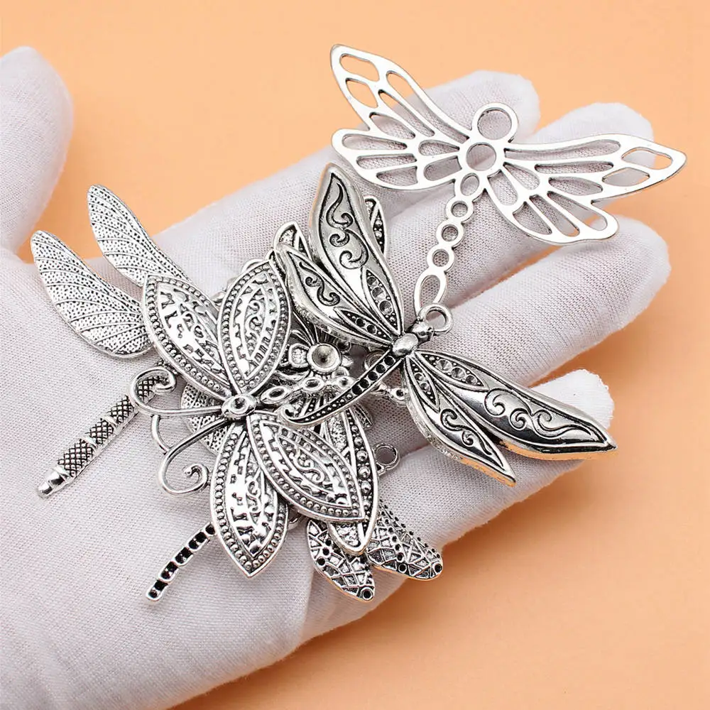 6pcs/lot Antique Silver Color Big Dragonfly Charms Collection For Jewelry Making Accessories