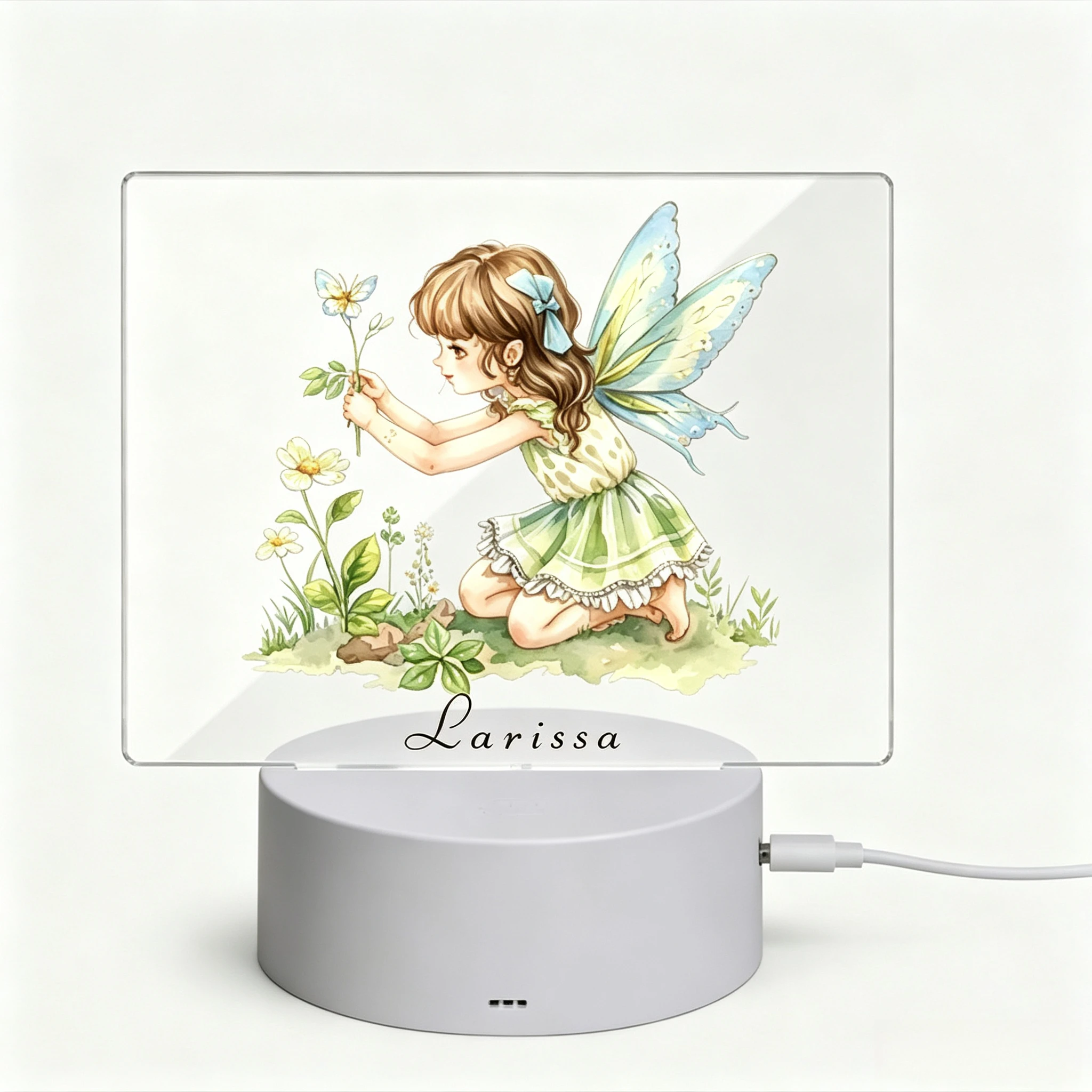 Custom Name Garden Elf Girl Table Lamp Girls Bedroom Bedside Gift,Watercolor Butterfly Fairy Acrylic Nightlight Customized Name Desk Lamp