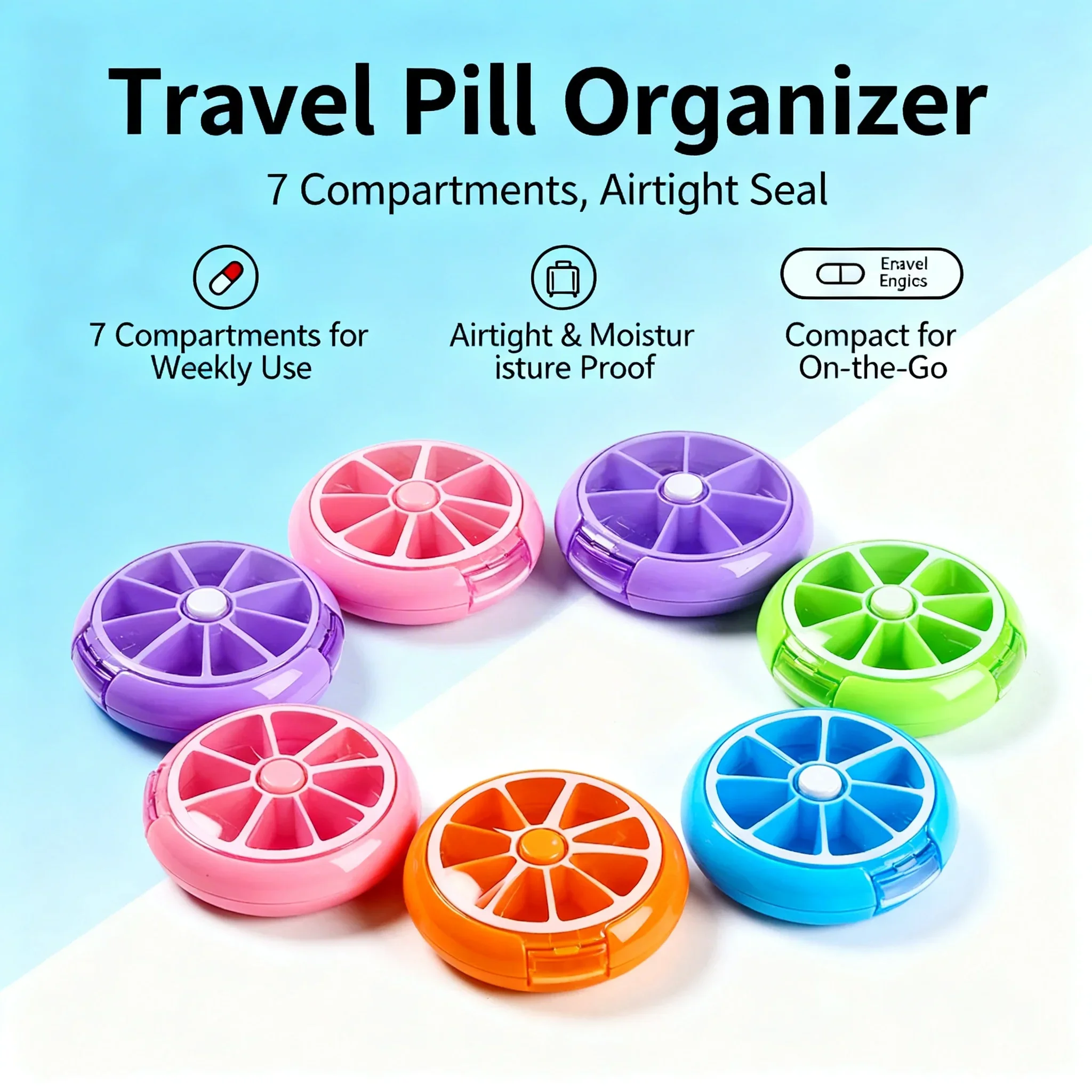 

7 Day Rotating Pill Organizer, Weekly Pill Box with Secure Snap Closure, Portable Moisture-Proof Medicine Storage