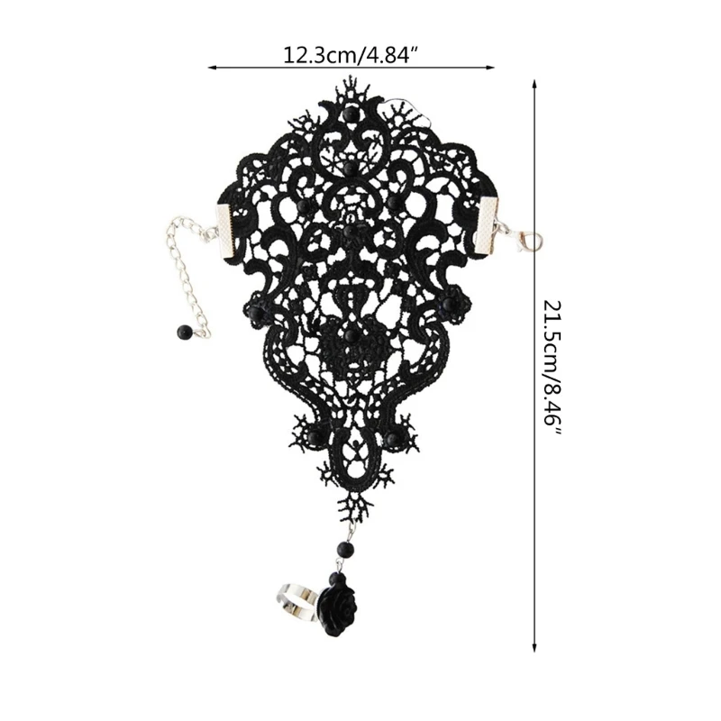 Wedding Bridal Black White Gloves Lace Bracelet Flower Decor Adjustable Ring Set Dropship