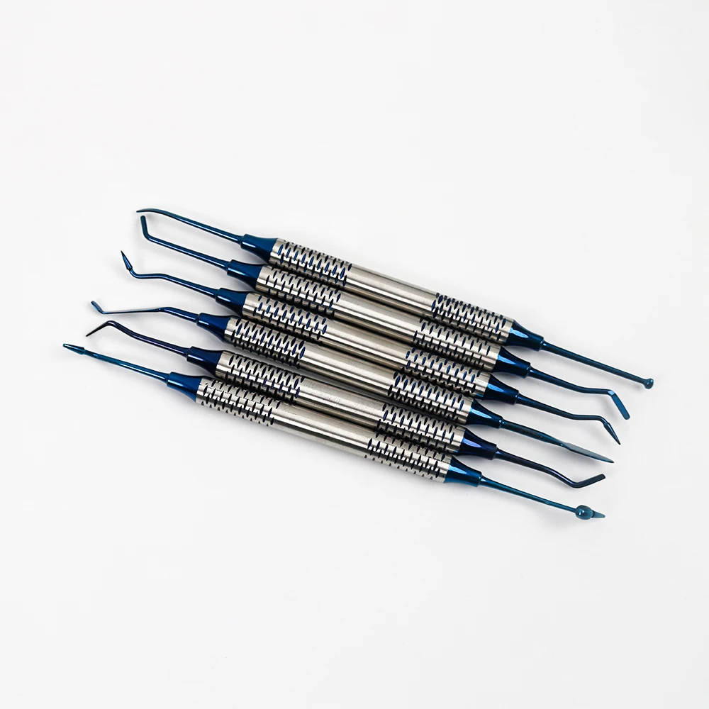 6Pcs Dental Composite Filling Instruments Titanium Coated Blue Restorative Kit