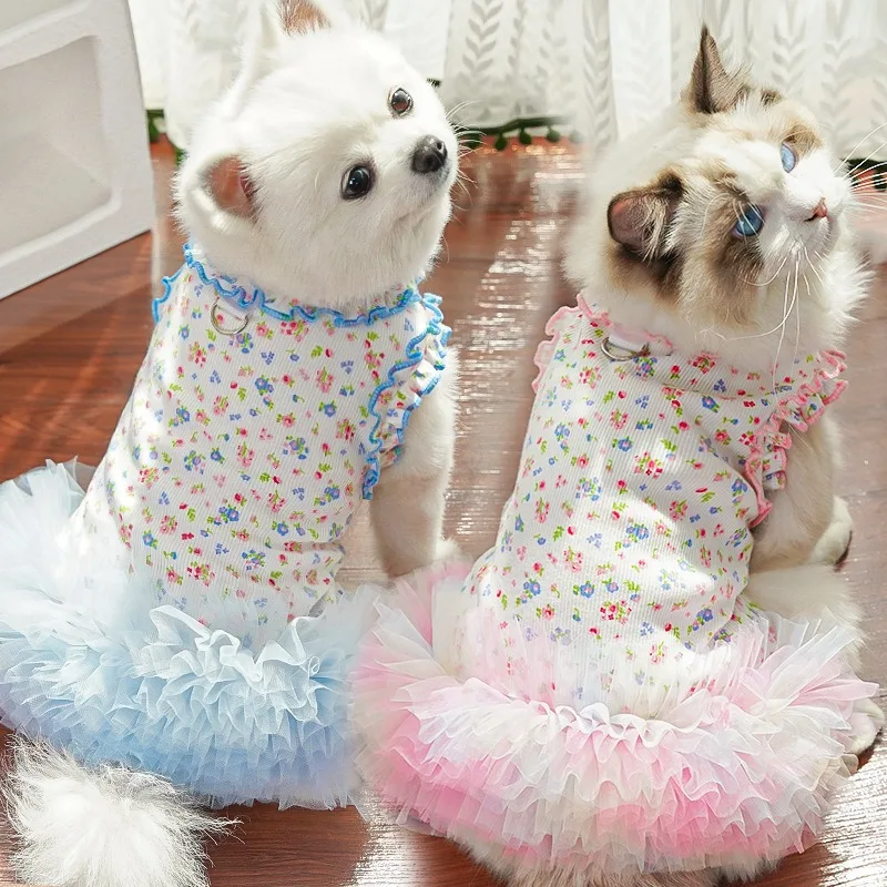

Pretty Pet Dress Shabby Dog Clothes Bichon Frise Breathable Ballet Skirt Teddy Breathable Pullover with Leash Buckle