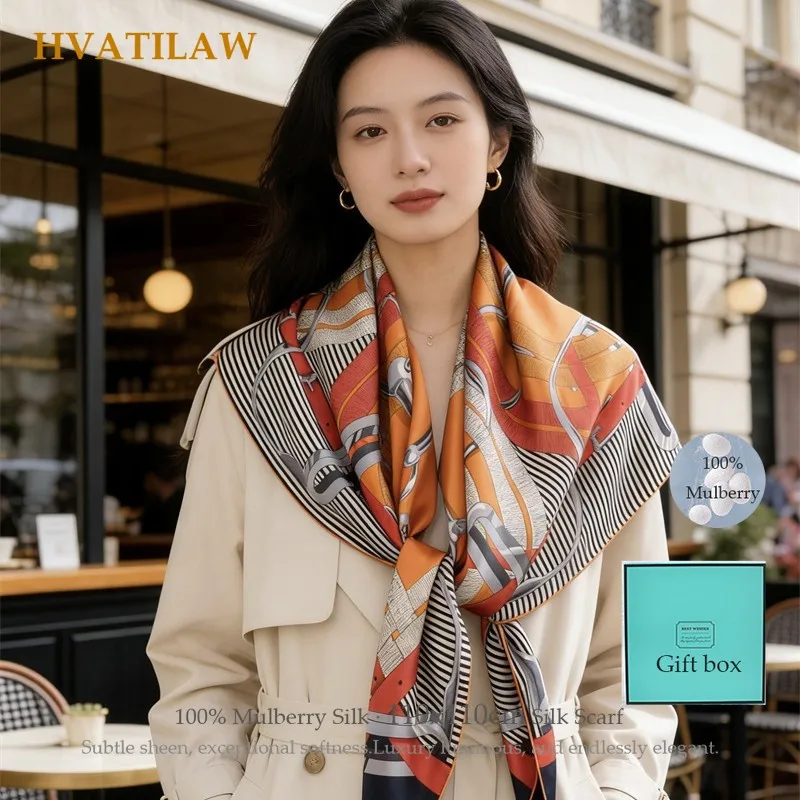 

New Real Natural Silk 110cm Square Scarf 100% Mulberry Silk Luxury Neck Scarf Print Shawl Hair Wrap Head Scarf Bandana Gift Box